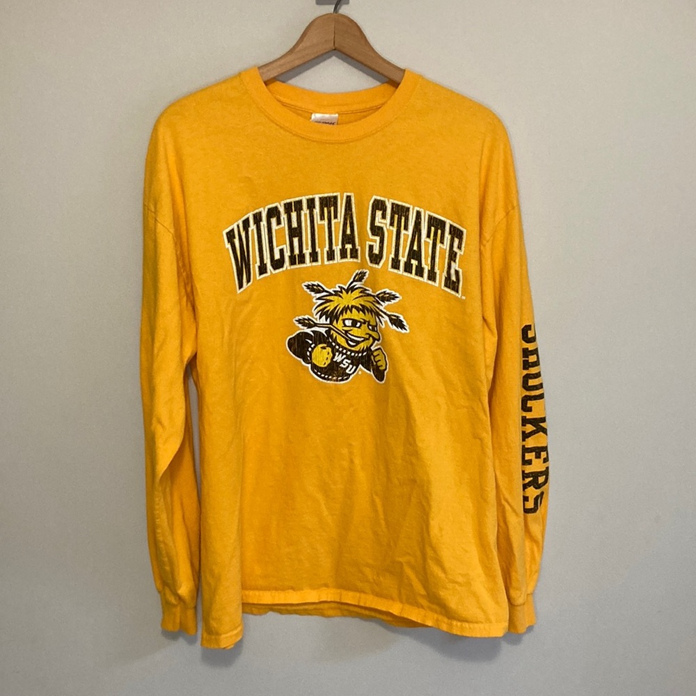 Wichita State Shockers Long Sleeve Tee T-shirt, Extra Large, Crewneck, yellow